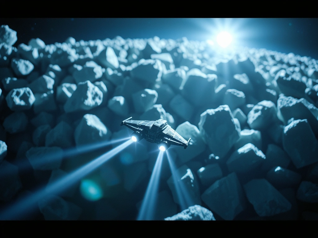 Aether Drift gameplay screenshot showing a minimalist ship navigating crystalline asteroids